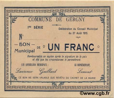 1 Franc FRANCE regionalismo e varie  1915 JP.02-1042 q.FDC