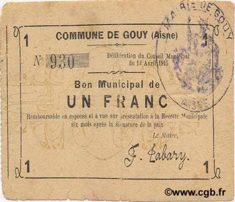 1 Franc FRANCE regionalism and various  1915 JP.02-1072 VF