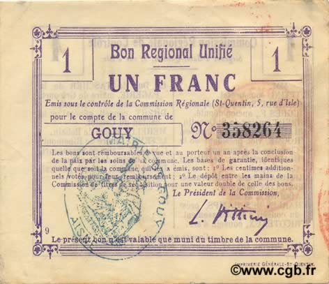 1 Franc FRANCE regionalism and miscellaneous  1916 JP.02-1074.BRU XF