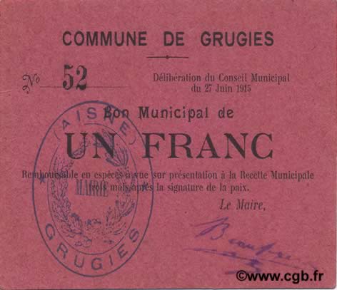 1 Franc FRANCE regionalismo y varios  1915 JP.02-1095 FDC