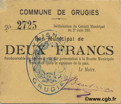 2 Francs FRANCE regionalism and miscellaneous  1915 JP.02-1096 AU