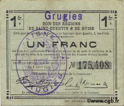 1 Franc FRANCE regionalism and various  1916 JP.02-1101.SQG VF