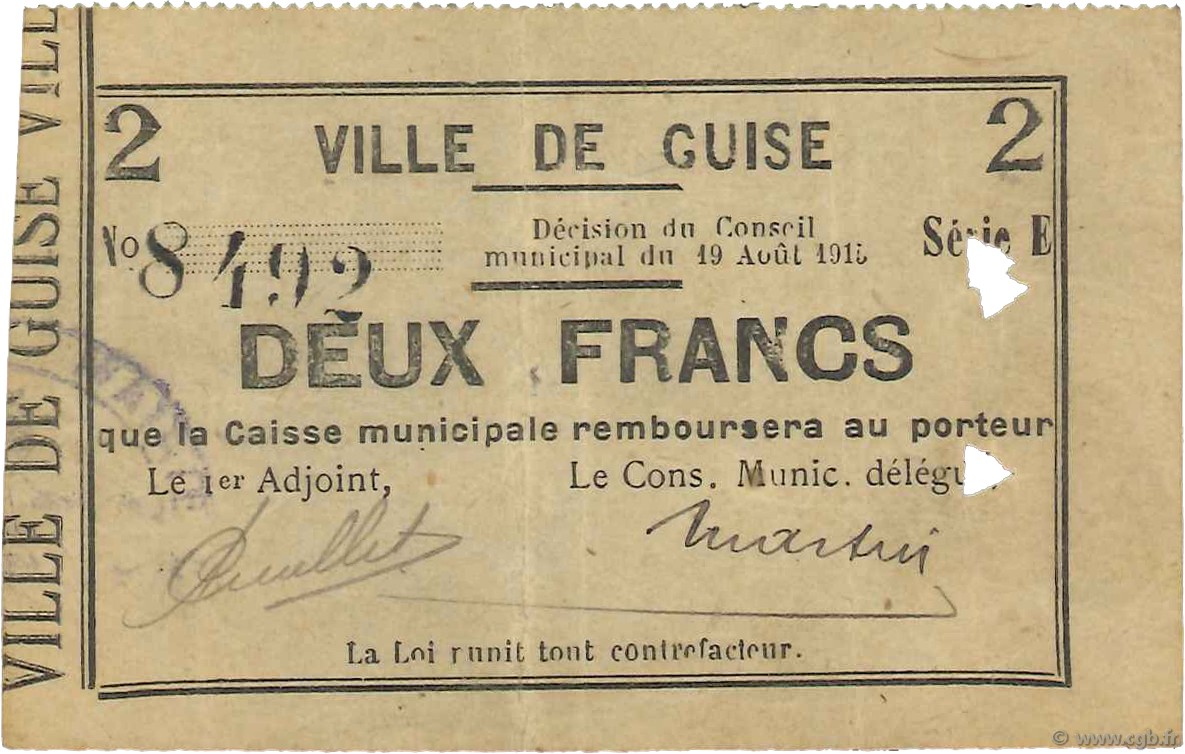 2 Francs FRANCE regionalism and various  1915 JP.02-1117 VF