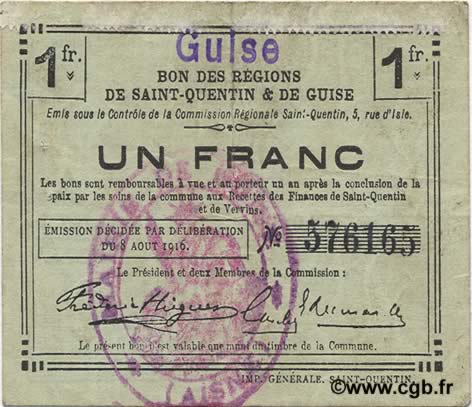 1 Franc FRANCE regionalismo e varie  1916 JP.02-1125.SQG BB
