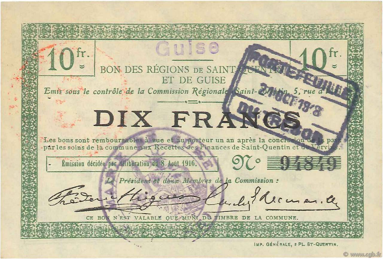 10 Francs FRANCE regionalismo y varios  1916 JP.02-1125.SQG EBC