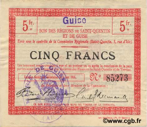 5 Francs FRANCE regionalismo y varios  1916 JP.02-1125.SQG MBC