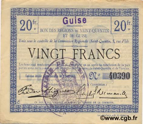 20 francs FRANCE regionalism and miscellaneous  1916 JP.02-1125.SQG VF+