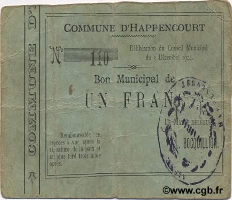 1 Franc FRANCE regionalism and various  1914 JP.02-1135 F+