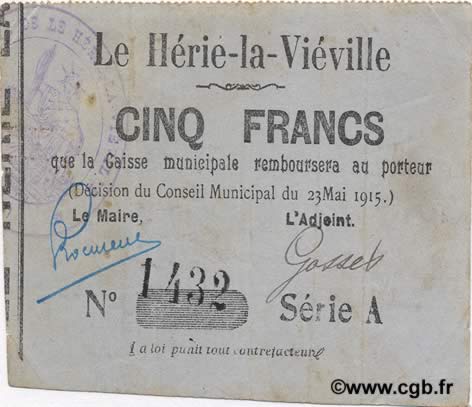 5 Francs FRANCE regionalism and various  1915 JP.02-1169 VF