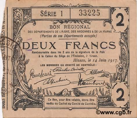 2 Francs FRANCE regionalism and miscellaneous  1917 JP.02-1196 XF