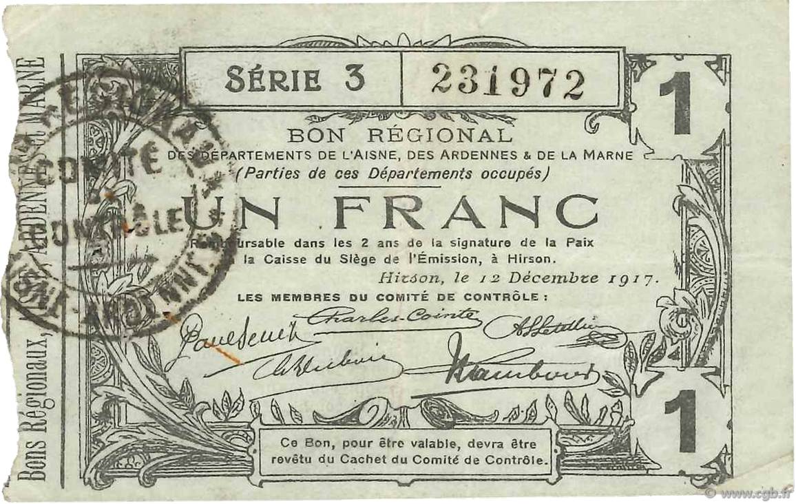 1 Franc FRANCE Regionalismus und verschiedenen  1917 JP.02-1203 SS