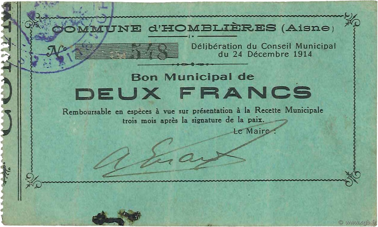 2 Francs FRANCE regionalism and various  1914 JP.02-1218 VF