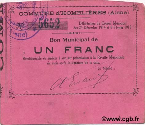 1 Franc FRANCE Regionalismus und verschiedenen  1915 JP.02-1221 SS