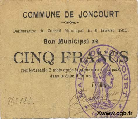 5 Francs FRANCE Regionalismus und verschiedenen  1915 JP.02-1250 SS