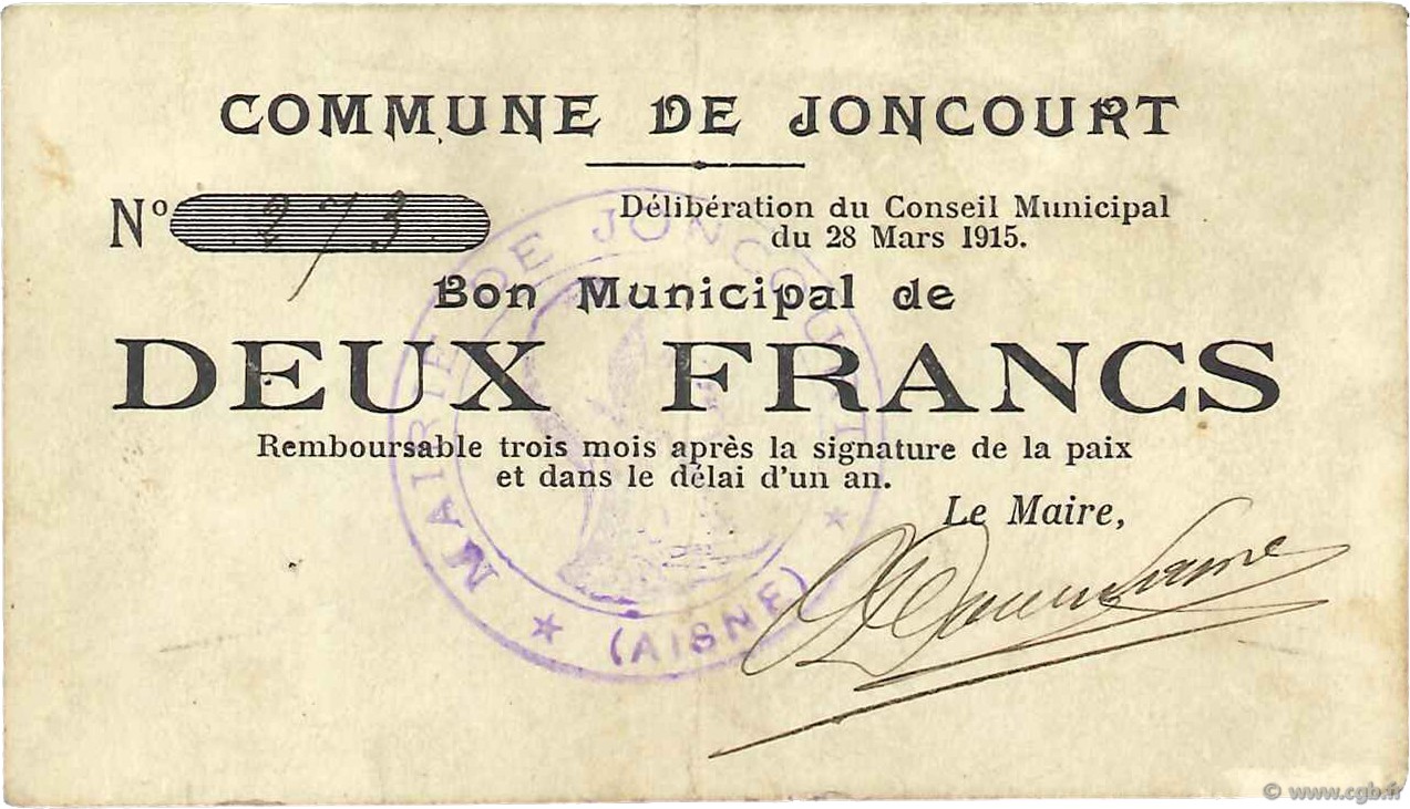 2 Francs FRANCE regionalismo y varios  1915 JP.02-1253 MBC