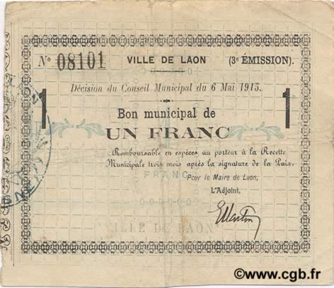 1 Franc FRANCE Regionalismus und verschiedenen  1915 JP.02-1277 SS