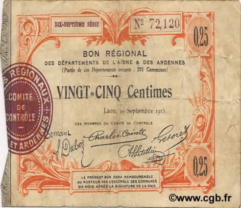 25 Centimes FRANCE Regionalismus und verschiedenen  1915 JP.02-1300 SS
