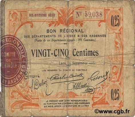 25 Centimes FRANCE Regionalismus und verschiedenen  1915 JP.02-1300 fS