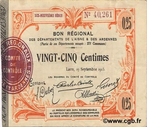 25 Centimes FRANCE regionalism and miscellaneous  1915 JP.02-1300 VF
