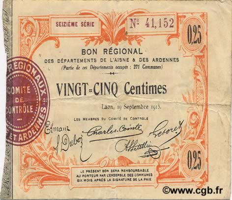 25 Centimes FRANCE regionalismo e varie  1915 JP.02-1300 q.BB