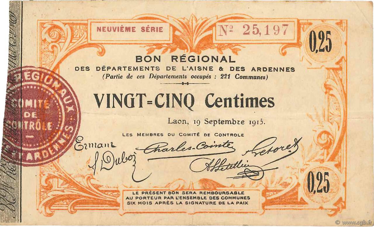 25 Centimes FRANCE regionalismo e varie  1915 JP.02-1300 BB