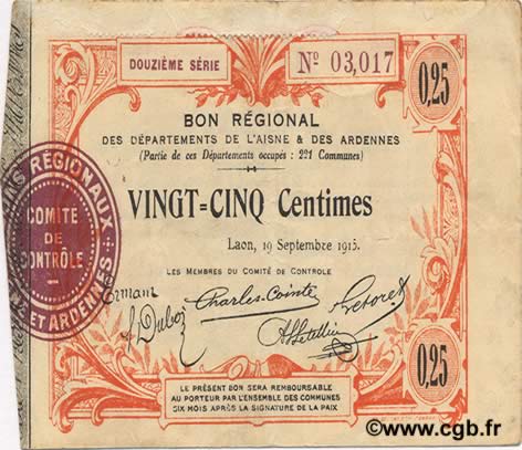 25 Centimes FRANCE regionalismo y varios  1915 JP.02-1300 MBC