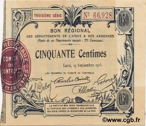 50 Centimes FRANCE regionalism and miscellaneous  1915 JP.02-1301 XF