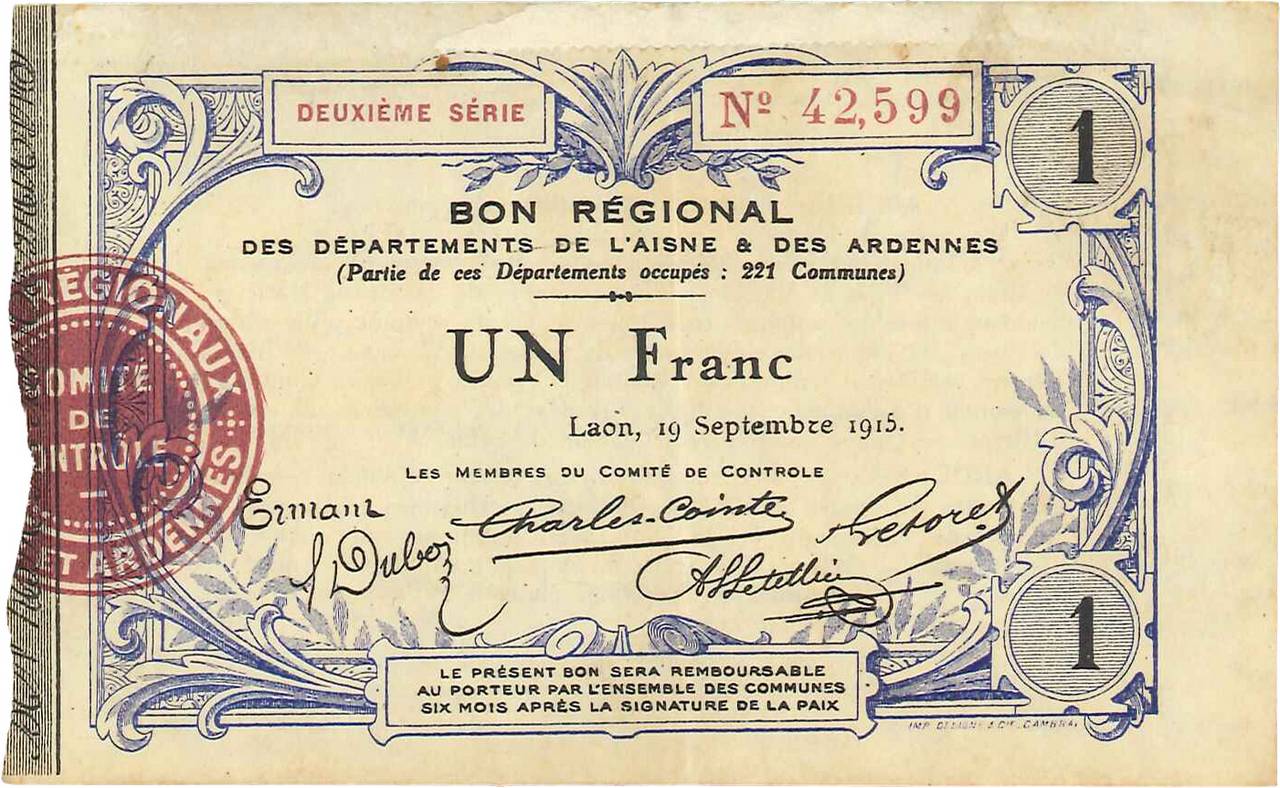 1 Franc FRANCE regionalism and various  1915 JP.02-1302 VF