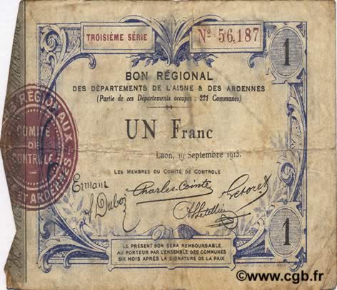 1 Franc FRANCE Regionalismus und verschiedenen  1915 JP.02-1302 fS