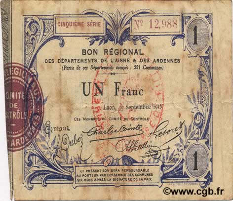 1 Franc FRANCE Regionalismus und verschiedenen  1915 JP.02-1302 S