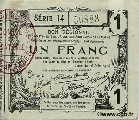 1 Franc FRANCE Regionalismus und verschiedenen  1916 JP.02-1309 SS