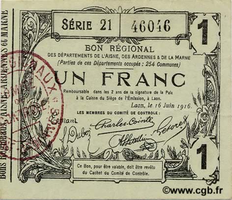 1 Franc FRANCE regionalismo e varie  1916 JP.02-1309 BB