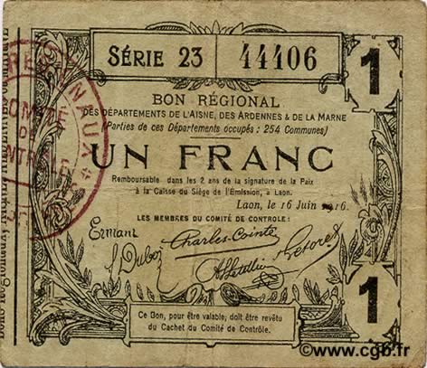 1 Franc FRANCE regionalismo e varie  1916 JP.02-1309 MB