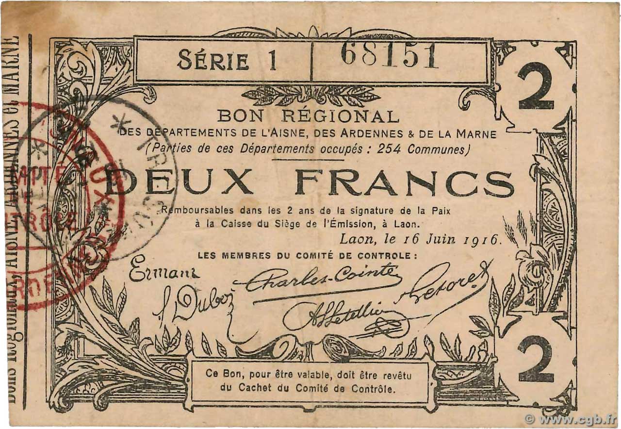 2 Francs FRANCE regionalismo e varie  1916 JP.02-1310 MB