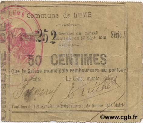 50 Centimes FRANCE regionalism and various  1915 JP.02-1333 VF-