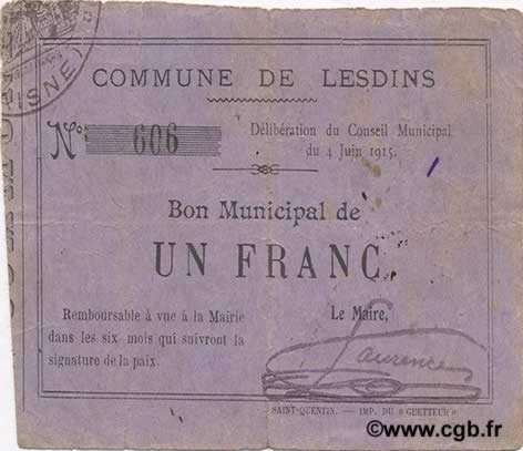 1 Franc FRANCE Regionalismus und verschiedenen  1915 JP.02-1347 SS
