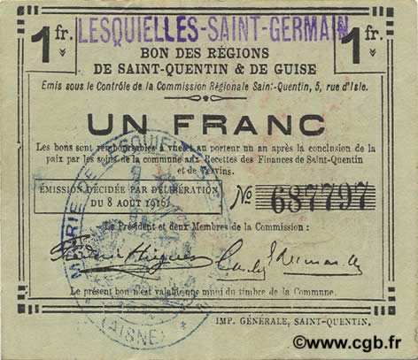 1 Franc FRANCE regionalismo y varios  1916 JP.02-1368.SQG MBC