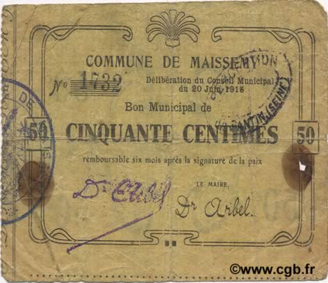 50 Centimes FRANCE regionalismo e varie  1915 JP.02-1419 MB
