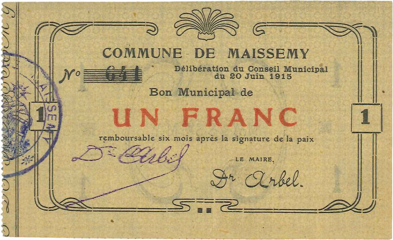 1 Franc FRANCE Regionalismus und verschiedenen  1915 JP.02-1420 VZ