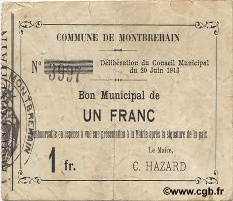 1 Franc FRANCE Regionalismus und verschiedenen  1915 JP.02-1551 SS
