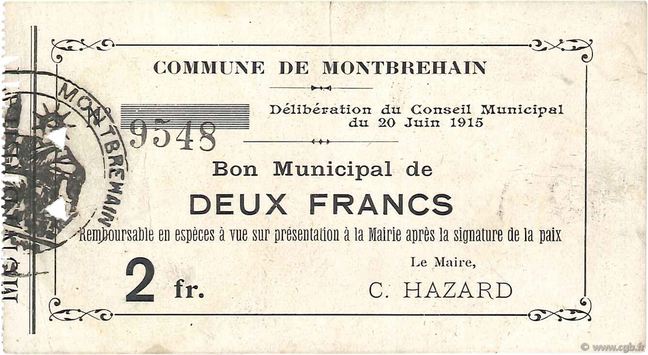 2 Francs FRANCE Regionalismus und verschiedenen  1915 JP.02-1552 SS