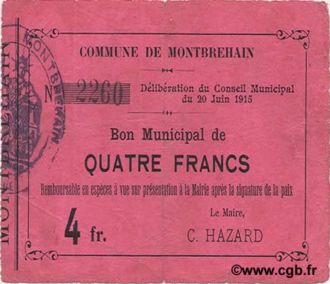 4 Francs FRANCE regionalismo y varios  1915 JP.02-1553 MBC