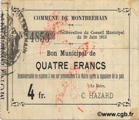 4 Francs FRANCE regionalismo e varie  1915 JP.02-1554 BB