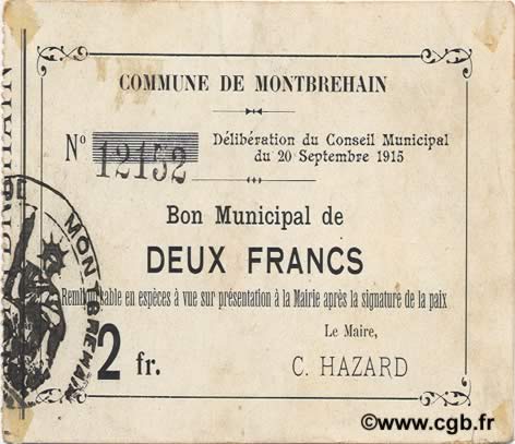 2 Francs FRANCE Regionalismus und verschiedenen  1915 JP.02-1555 SS