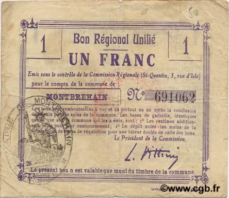 1 Franc FRANCE Regionalismus und verschiedenen  1916 JP.02-1558.BRU S