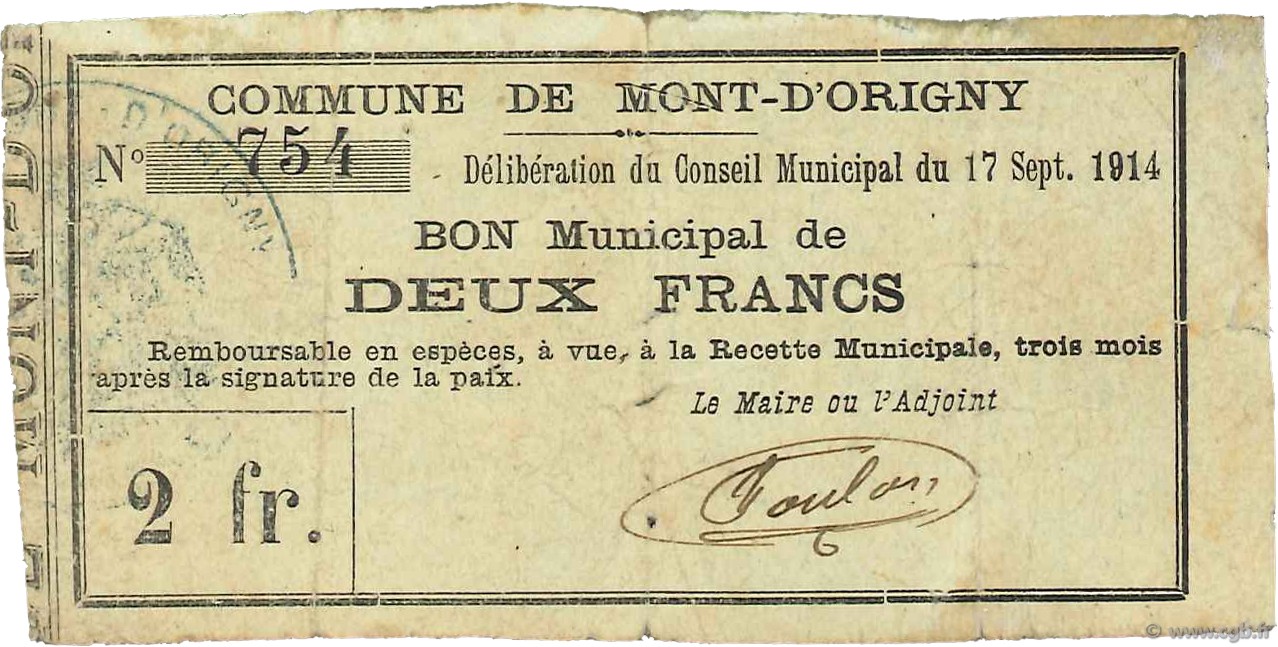 2 Francs FRANCE Regionalismus und verschiedenen  1914 JP.02-1564 fSS