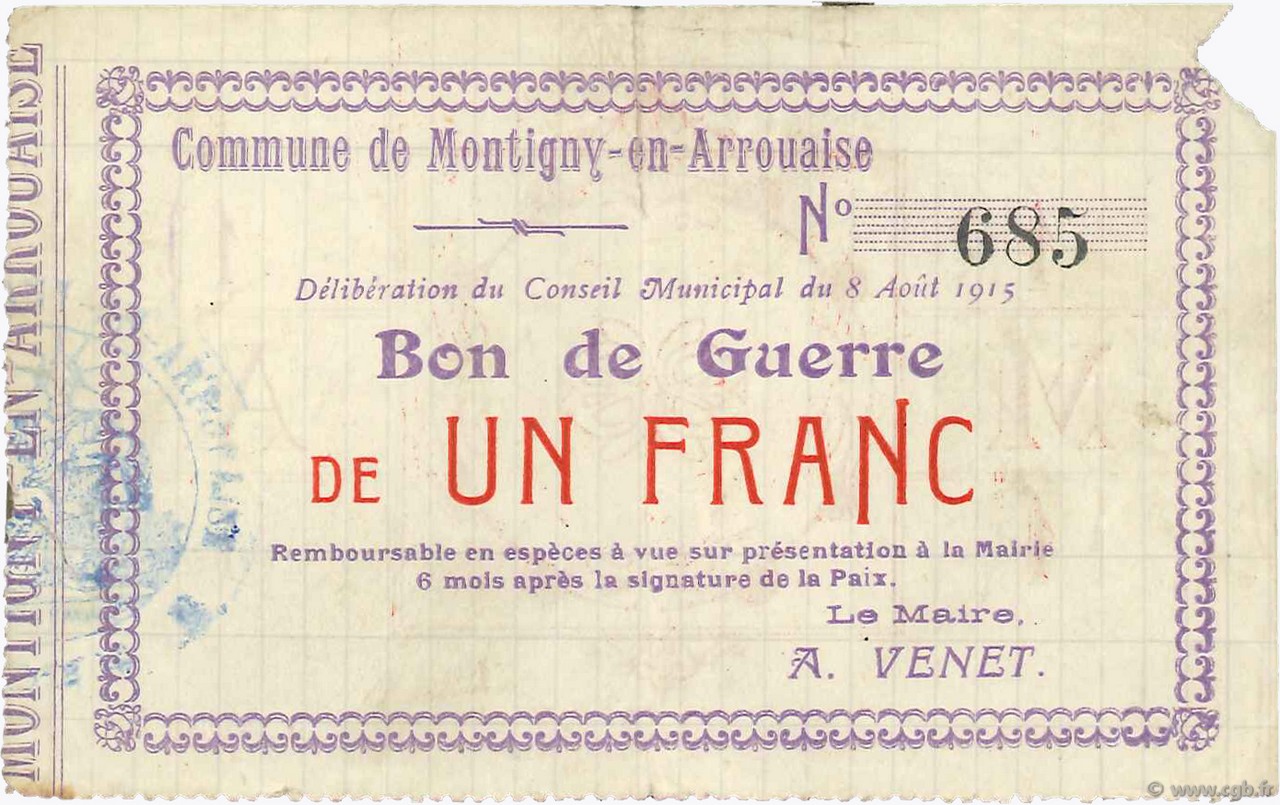 1 Franc FRANCE regionalismo e varie  1915 JP.02-1587 MB