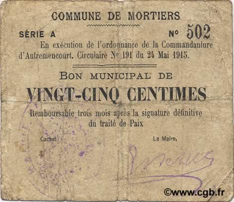 25 Centimes FRANCE regionalismo e varie  1915 JP.02-1605 MB