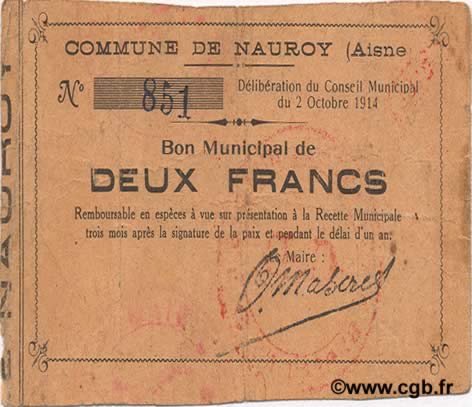 2 Francs FRANCE regionalismo y varios  1914 JP.02-1623 MBC