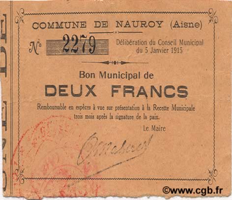 2 Francs FRANCE Regionalismus und verschiedenen  1915 JP.02-1625 fVZ